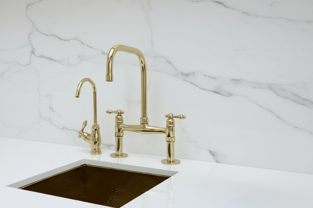Unlacquered Brass Classic Bridge Faucet with Sprayer, Cold Water Faucet - BRASSANOD