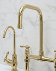 Unlacquered Brass Classic Bridge Faucet with Sprayer, Cold Water Faucet - BRASSANOD