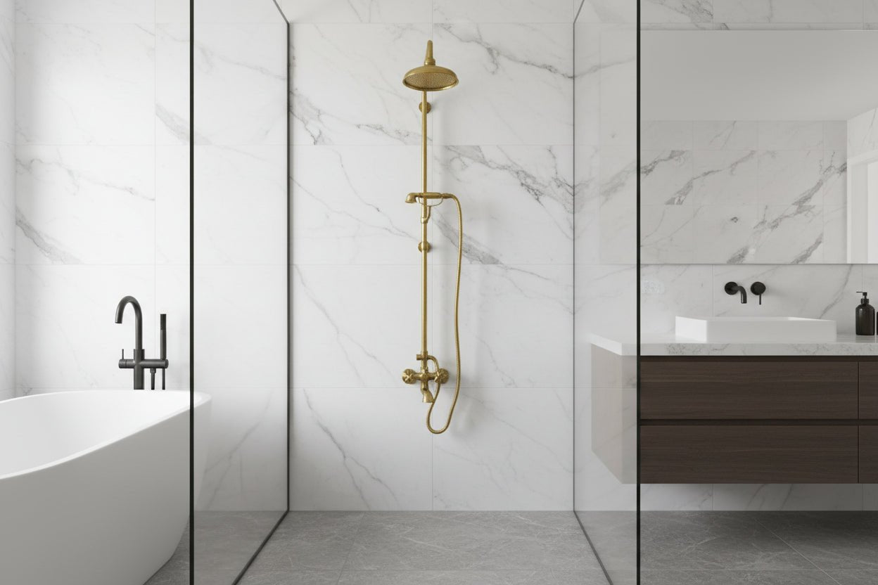 Unlacquered Brass Exposed Shower System | Indoor & Outdoor - BRASSANOD