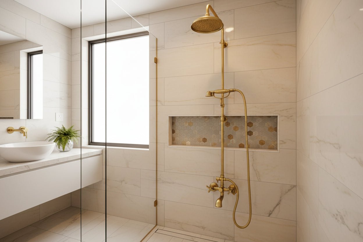 Unlacquered Brass Exposed Shower System | Indoor & Outdoor - BRASSANOD