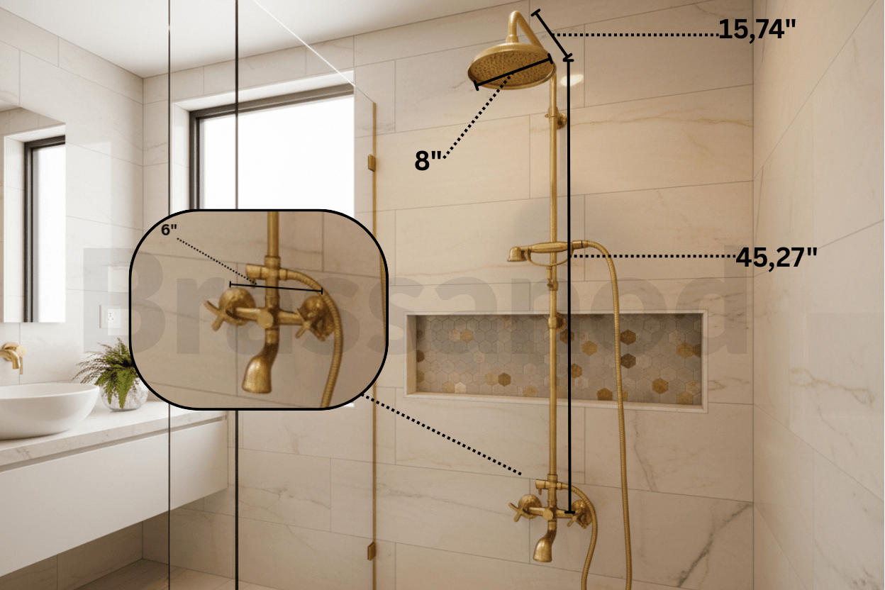 Unlacquered Brass Exposed Shower System | Indoor &amp; Outdoor - BRASSANOD