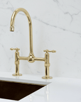 Unlacquered Brass Kitchen Bridge Faucet with Ball Center, Sprayer, cold water faucet - BRASSANOD