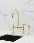 Unlacquered Brass Kitchen Bridge Faucet with Ball Center, Sprayer, cold water faucet - BRASSANOD