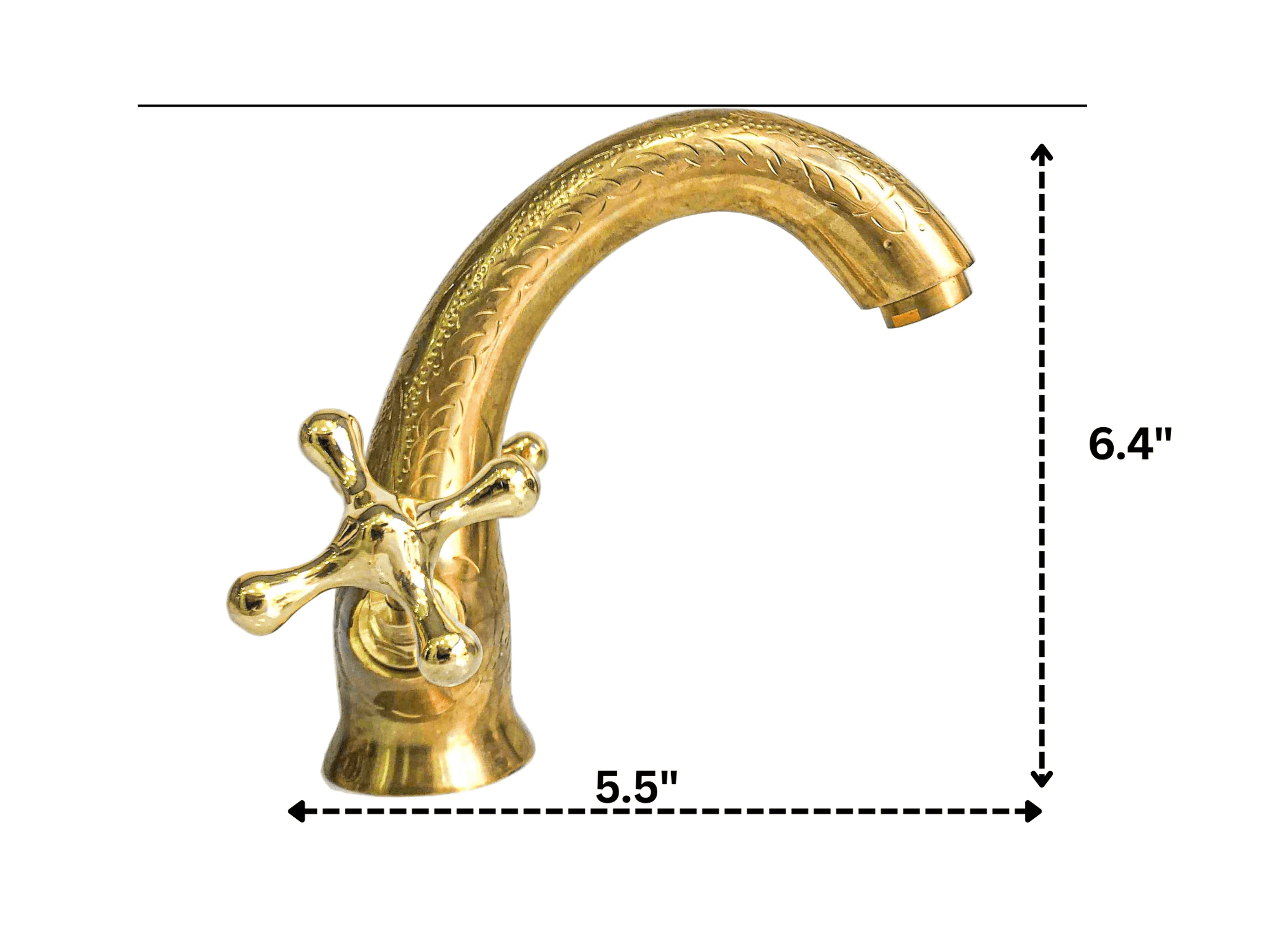 Unlacquered Engraved Brass Single Hole Bathroom Faucet - BRASSANOD
