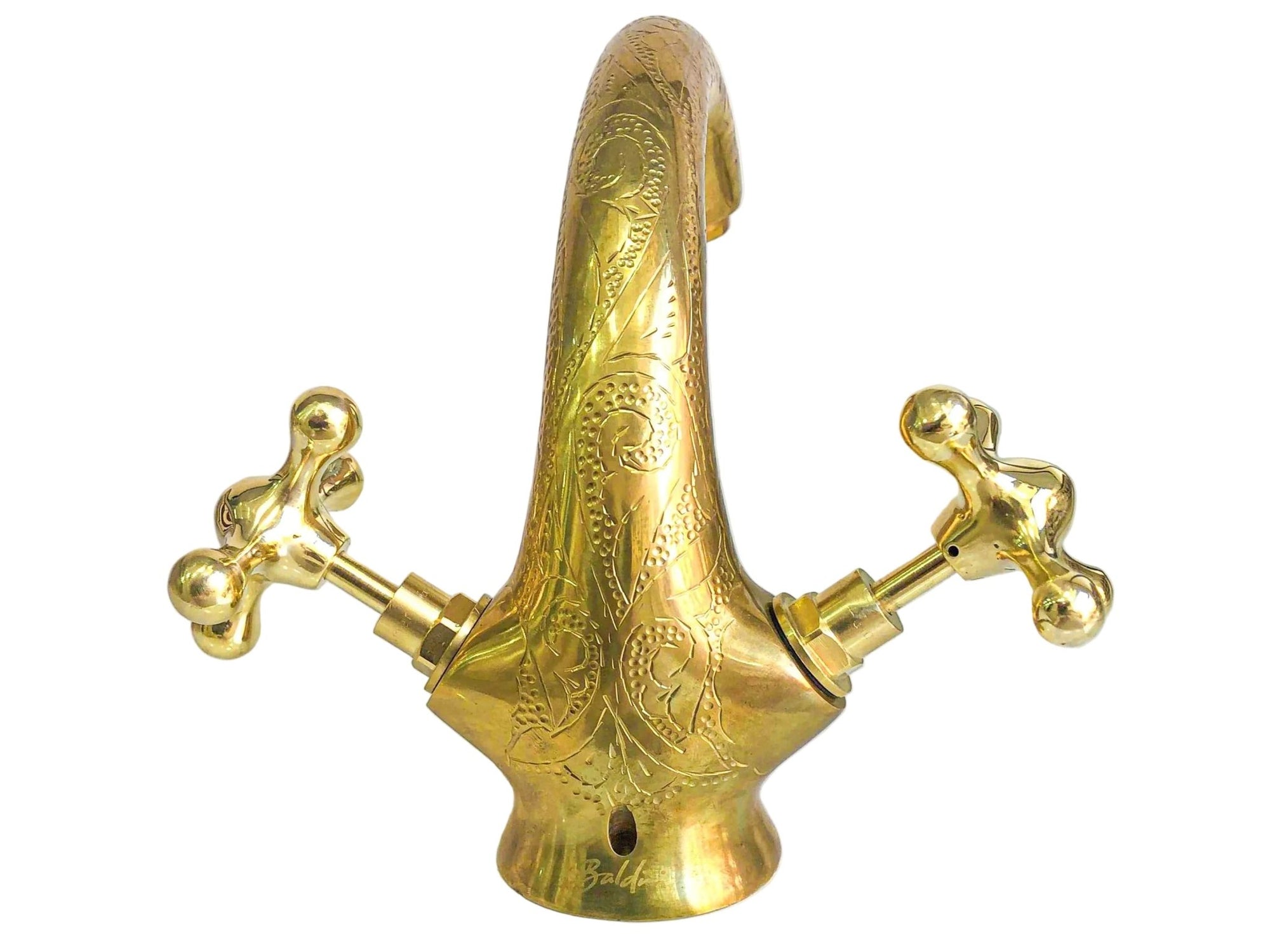 Unlacquered Engraved Brass Single Hole Bathroom Faucet - BRASSANOD